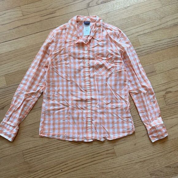 Patagonia Shirt Women's Orange‎ Gingham Long Sleeve Brookgreen Button Down XS - Picture 3 of 8